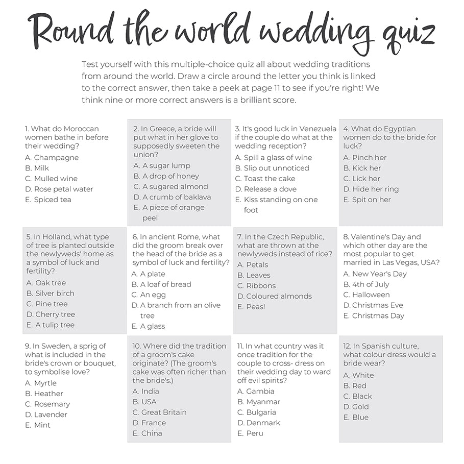 Round the world wedding quiz - Wedding Favours and Wedding Games