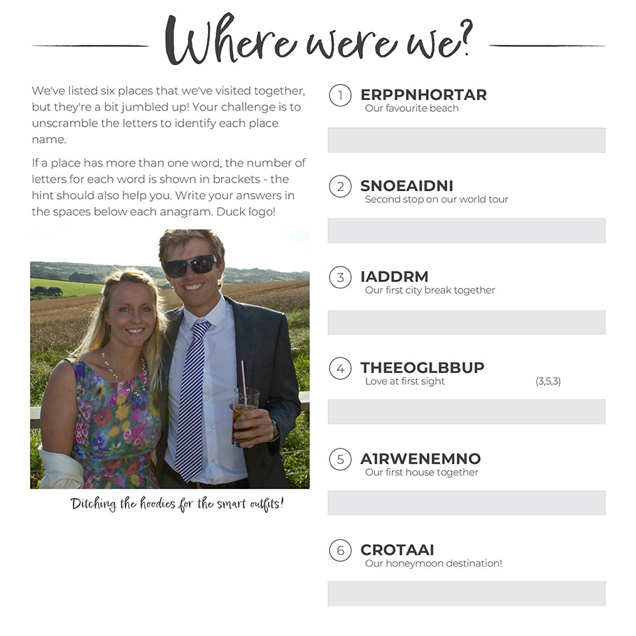 Where were we - Wedding Favours and Wedding Games