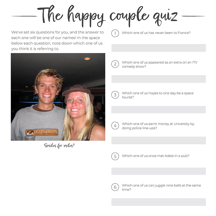 The Happy Couple Quiz - Wedding Favours and Wedding Games